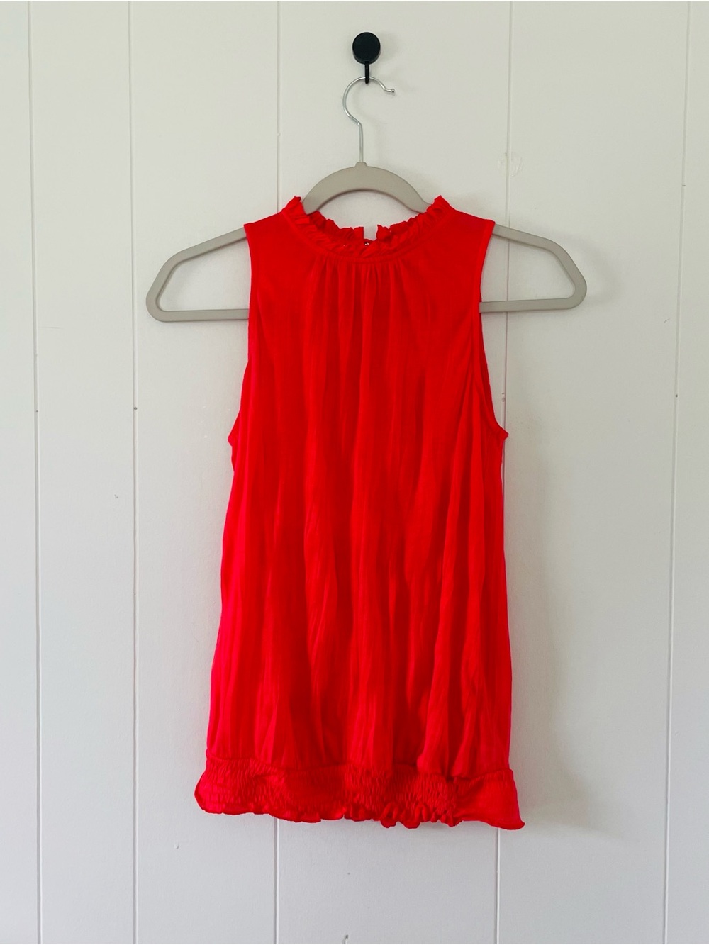 Cato Bright coral Red Sleeveless Ruffle-Neck Tank